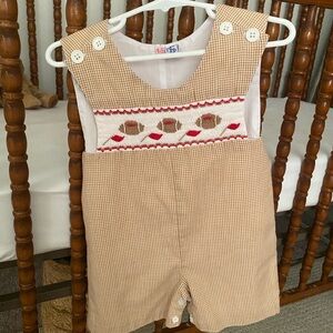Baby Tan Smocked Gingham Football Jon Jon